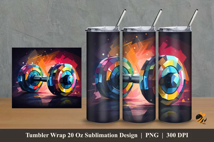 Colorful Dumbell Tumbler Wrap Sublimation Design 2
