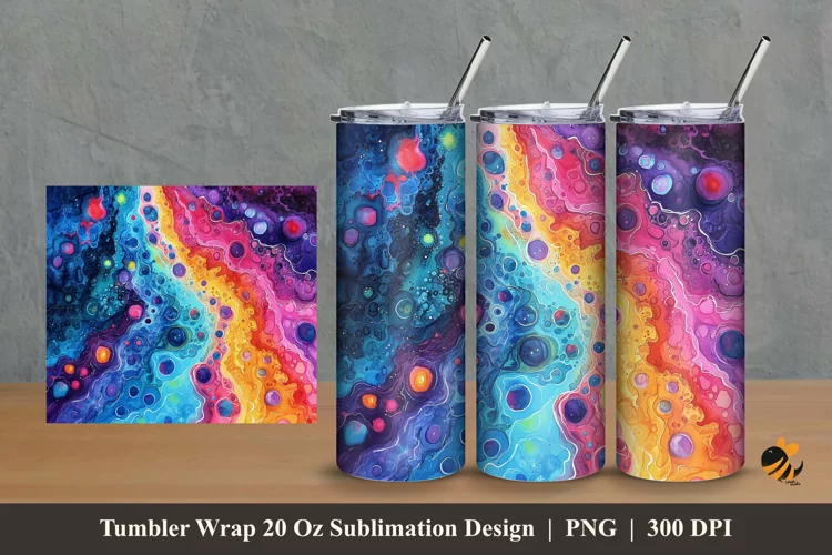 Watercolor Microbe Tumbler Wrap Sublimation Design 2