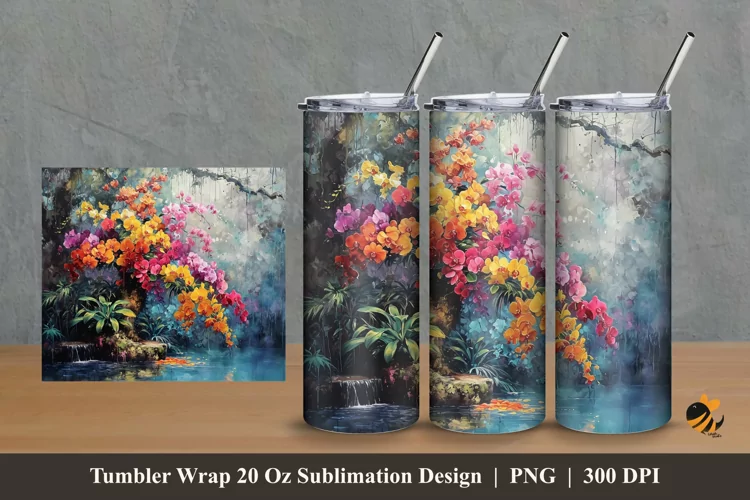 Panoramic Flower Tumbler Wrap Sublimation Design 2