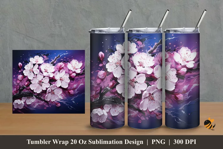 Airbrush Sakura Tumbler Wrap Sublimation Design 2