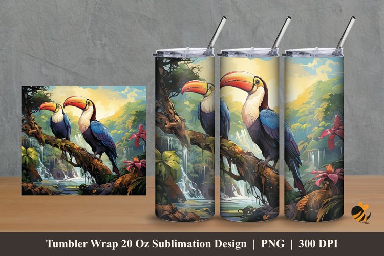 Wild Toucans Tumbler Wrap Sublimation Design 2 example image 1