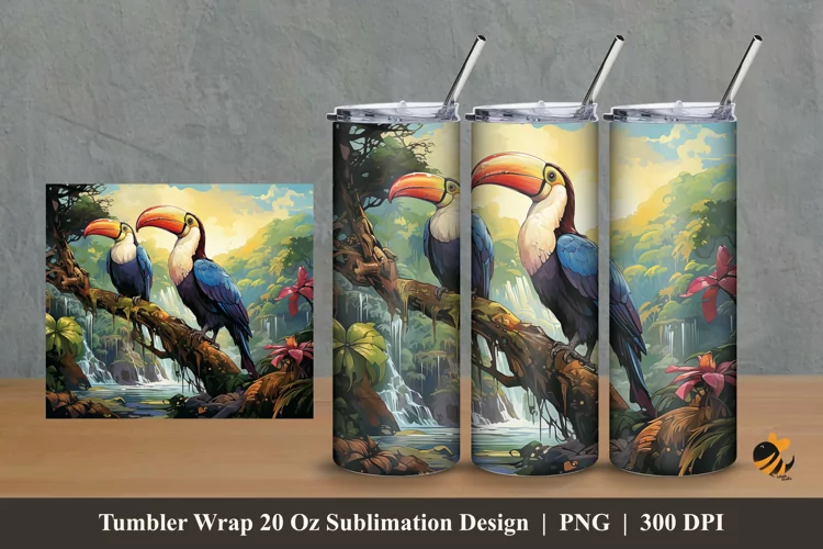 Wild Toucans Tumbler Wrap Sublimation Design 2