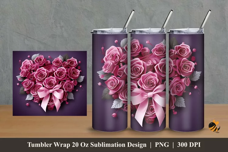 3D Fuchsia Roses Tumbler Wrap Sublimation Design 2