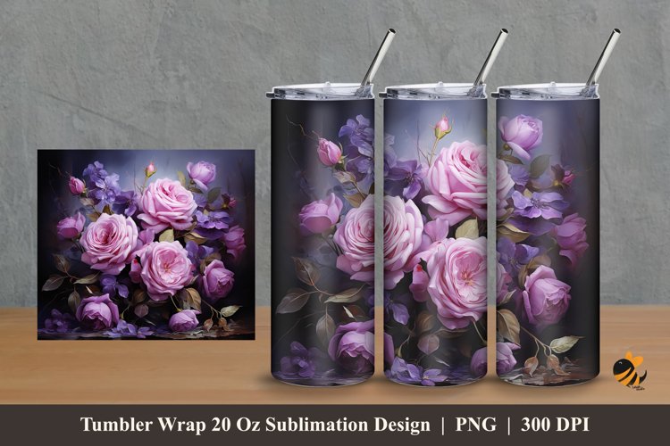 Luxurious Flowers Tumbler Wrap Sublimation Design 2 example image 1