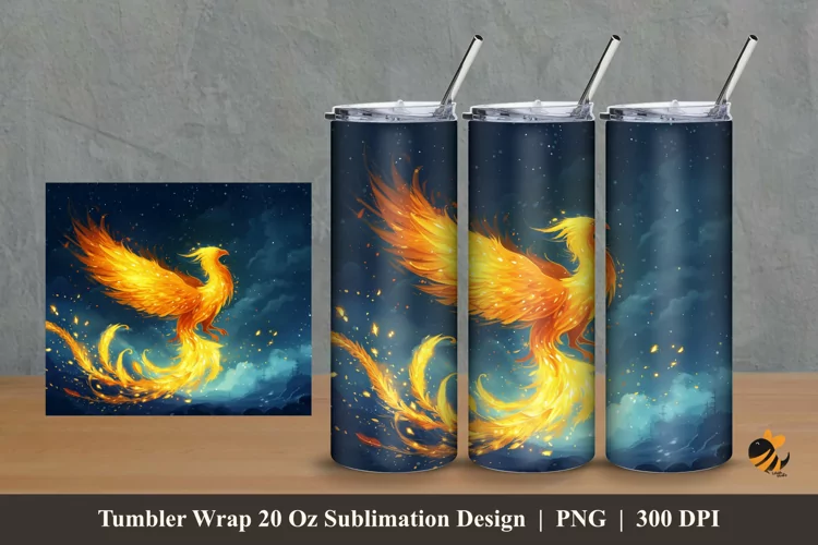 Yellow Phoenix Tumbler Wrap Sublimation Design 2
