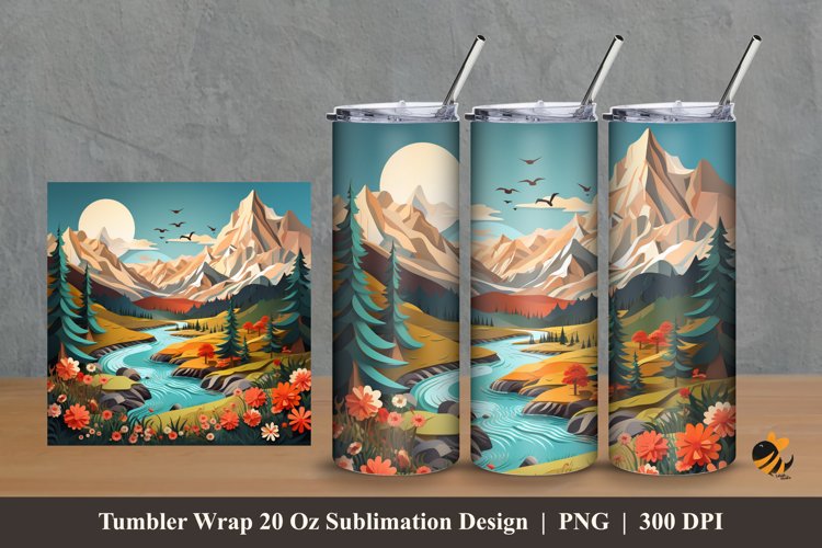 3D Alpen Mountain Tumbler Wrap Sublimation Design 2