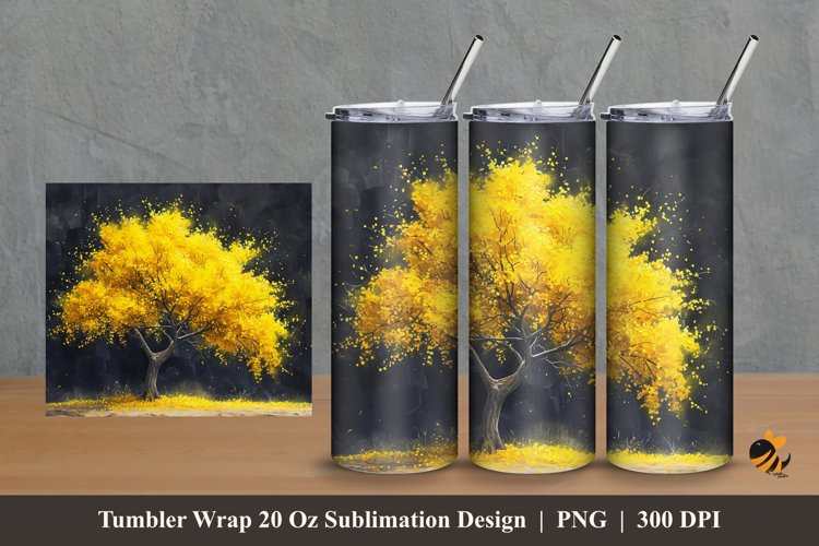 Yellow Tree Tumbler Wrap Sublimation Design 2 example image 1