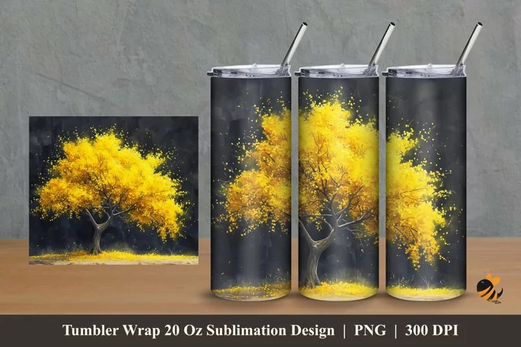 Yellow Tree Tumbler Wrap Sublimation Design 2