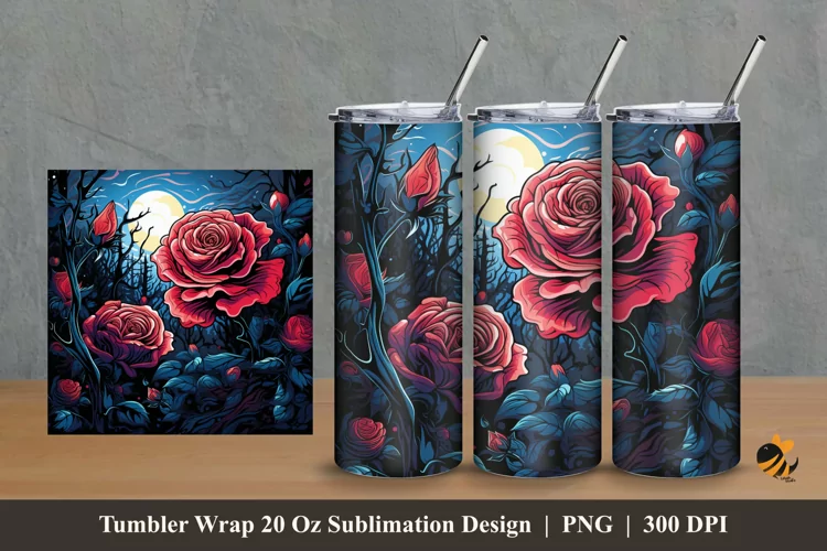 Midnight Rose Tumbler Wrap Sublimation Design 2