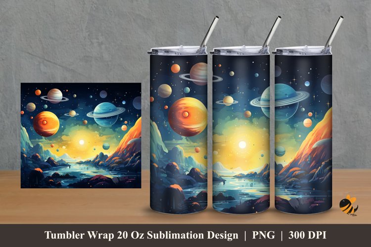 Universe Illustration Tumbler Wrap Sublimation Design 2 example image 1