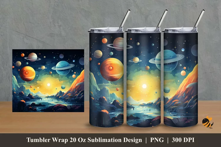 Universe Illustration Tumbler Wrap Sublimation Design 2