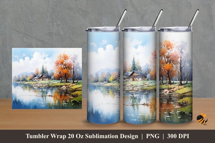 Misty River Tumbler Wrap Sublimation Design 2 example image 1