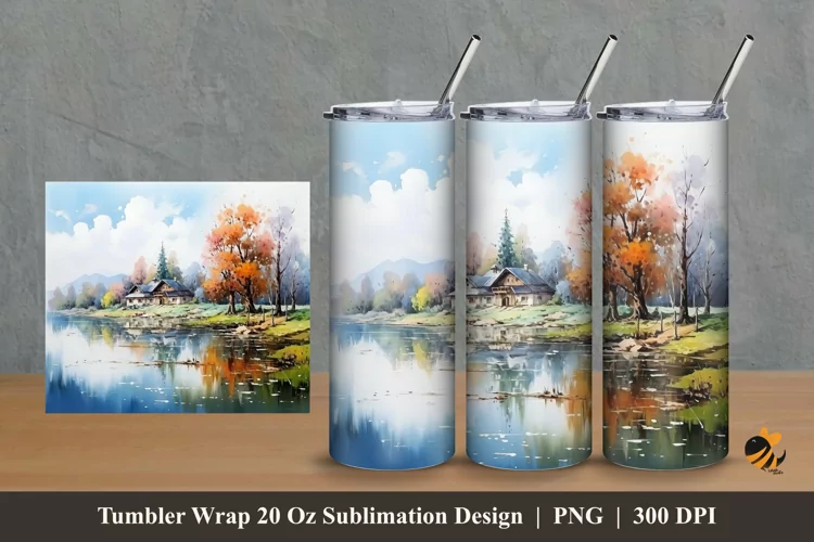 Misty River Tumbler Wrap Sublimation Design 2