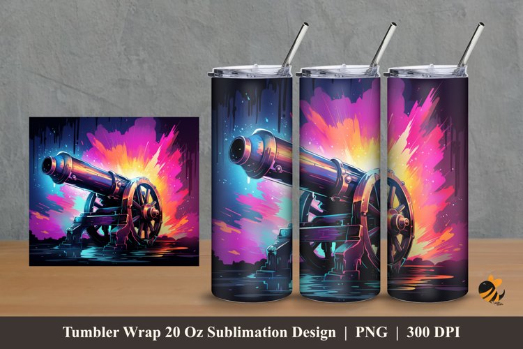 Colorful Old Cannon Tumbler Wrap Sublimation Design 2