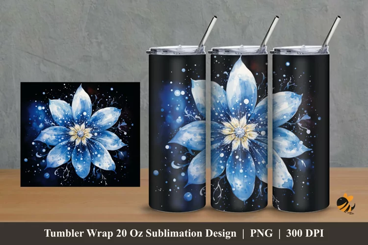 Fantasy Snowy Flower Tumbler Wrap Sublimation Design 2