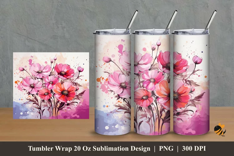 Artistic Flower Tumbler Wrap Sublimation Design 2
