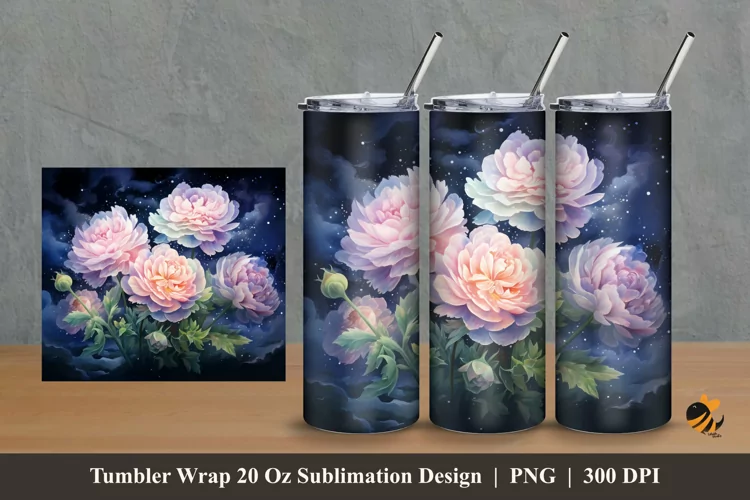 Misty Night Flower Tumbler Wrap Sublimation Design 2