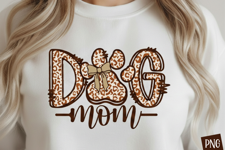 Dog Mom Leopard Print Pattern, Dog PNG, Dog Paw with Bow