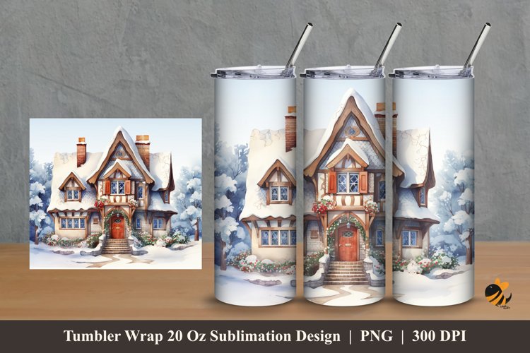 Snow And House Tumbler Wrap Sublimation Design 2