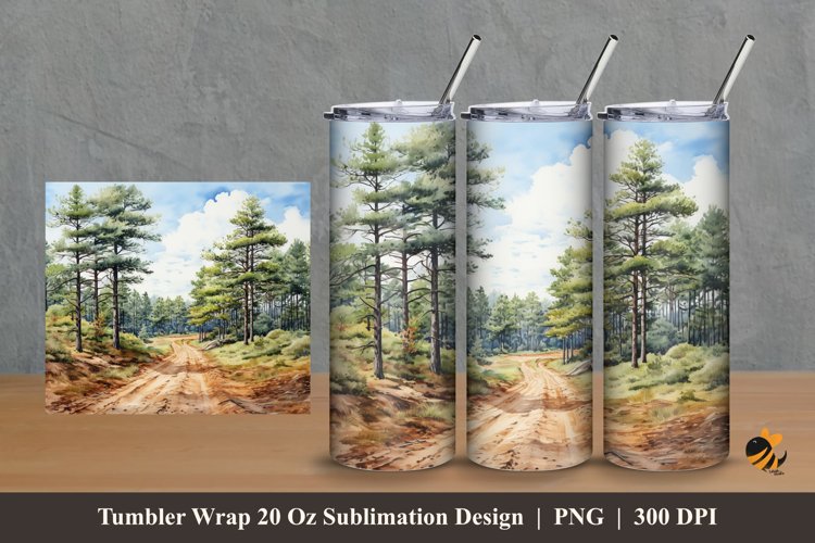 Pine Forest Road Tumbler Wrap Sublimation Design 2 example image 1