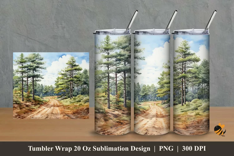 Pine Forest Road Tumbler Wrap Sublimation Design 2