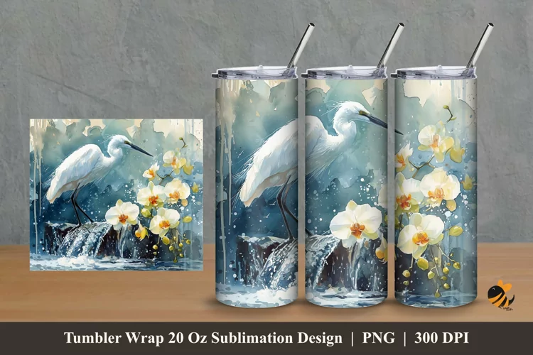 Stork Nature Tumbler Wrap Sublimation Design 2