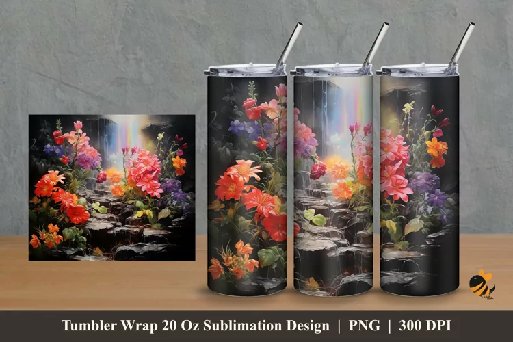 Dark Garden Tumbler Wrap Sublimation Design 2