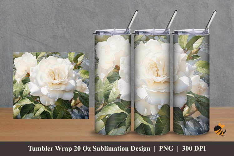White Roses Tumbler Wrap Sublimation Design 2 example image 1
