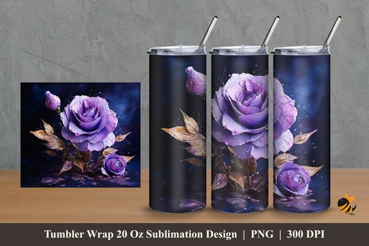 Realistic Purple Rose Tumbler Wrap Sublimation Design 2 example image 1