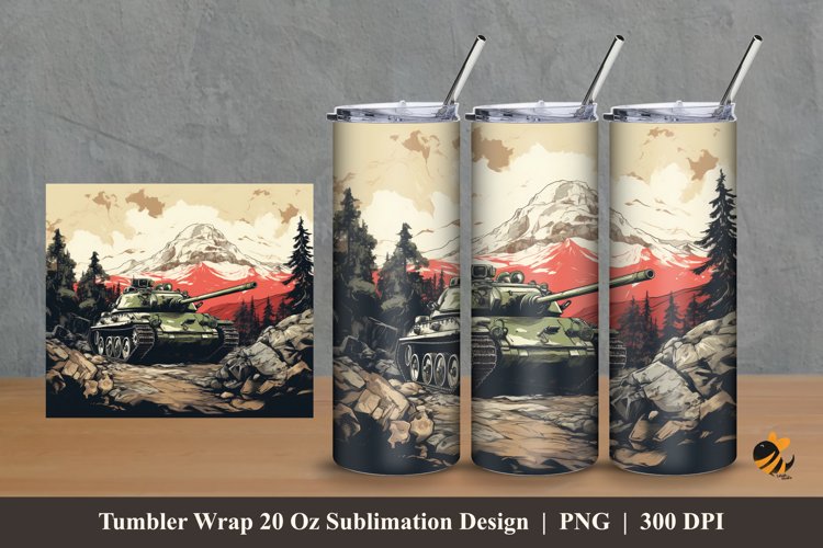 World War Tank Tumbler Wrap Sublimation Design 2