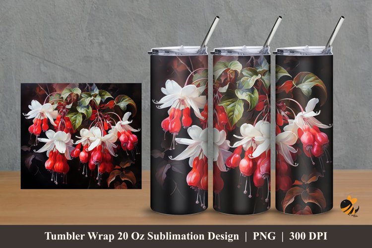 Fuchsias Flowers Tumbler Wrap Sublimation Design 2 example image 1