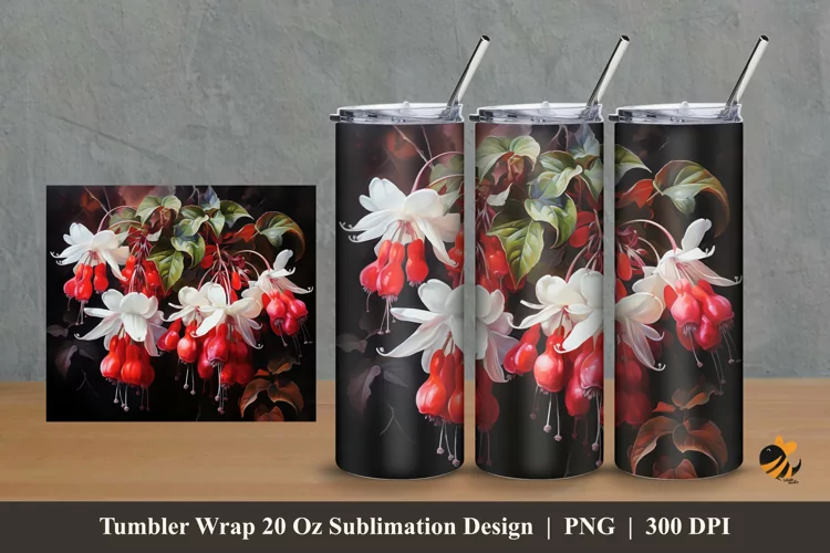 Fuchsias Flowers Tumbler Wrap Sublimation Design 2