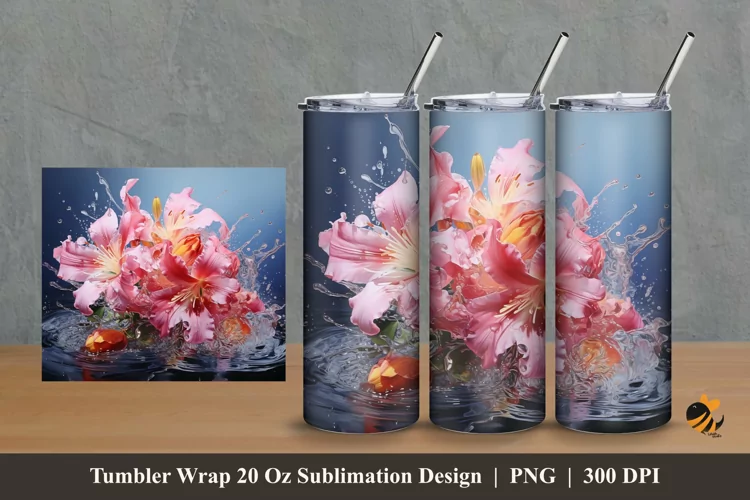 Splash Water Flower Tumbler Wrap Sublimation Design 2