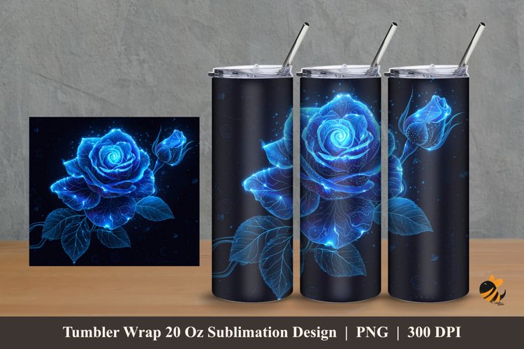 Fantasy Blue Rose Tumbler Wrap Sublimation Design 2