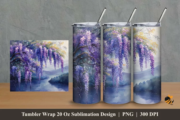 Wisteria Flower Tumbler Wrap Sublimation Design 2