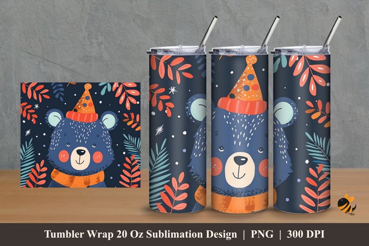 Birthday Bear Tumbler Wrap Sublimation Design 2