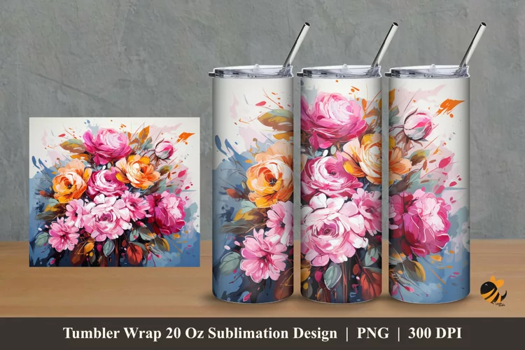 Bouquet Illustration Tumbler Wrap Sublimation Design 2