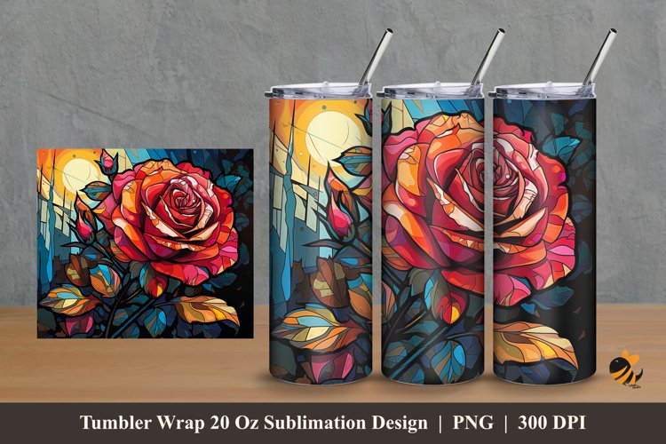 3D Art Rose Tumbler Wrap Sublimation Design 2 example image 1