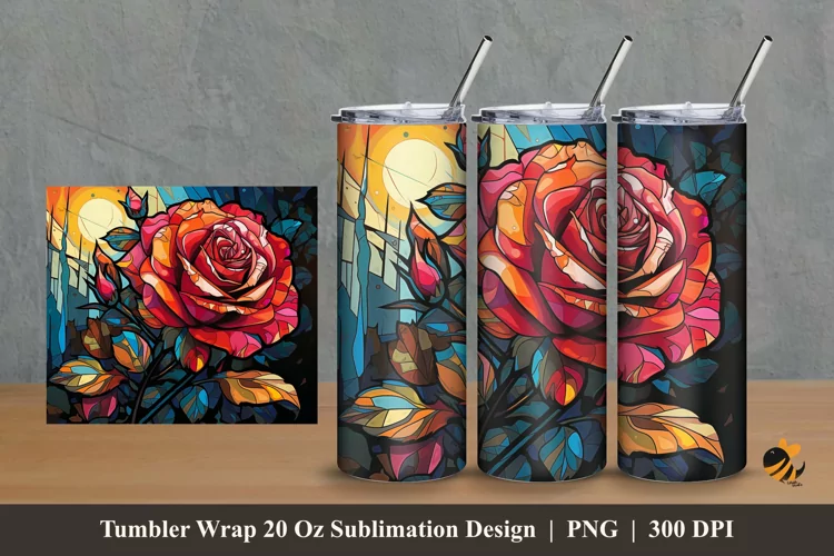 3D Art Rose Tumbler Wrap Sublimation Design 2