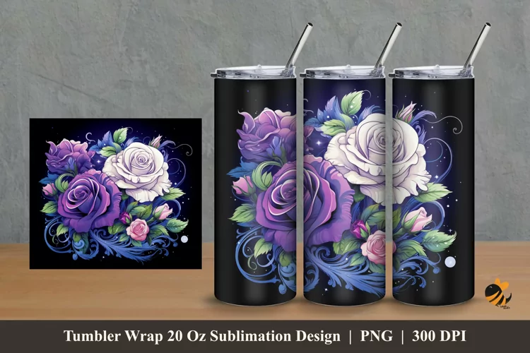 Rose Charm Tumbler Wrap Sublimation Design 2