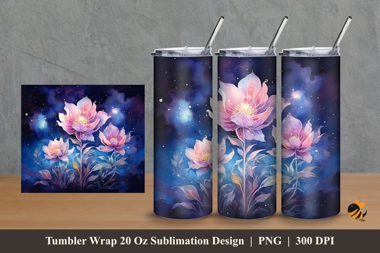 Misty Night Flower Tumbler Wrap Sublimation Design 2 example image 1
