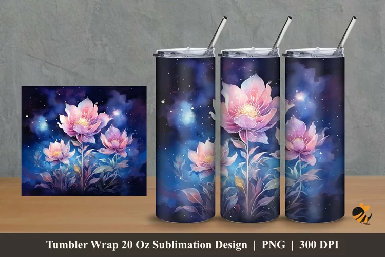 Misty Night Flower Tumbler Wrap Sublimation Design 2