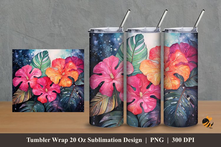 Monstera Colorful Tumbler Wrap Sublimation Design 2 example image 1
