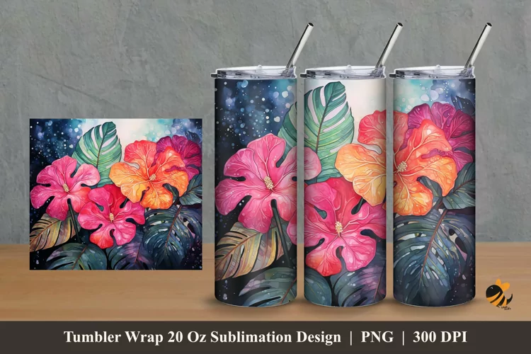 Monstera Colorful Tumbler Wrap Sublimation Design 2