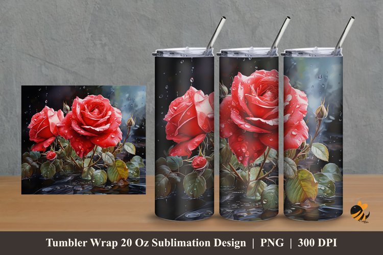 Blooming Red Tumbler Wrap Sublimation Design 2 example image 1