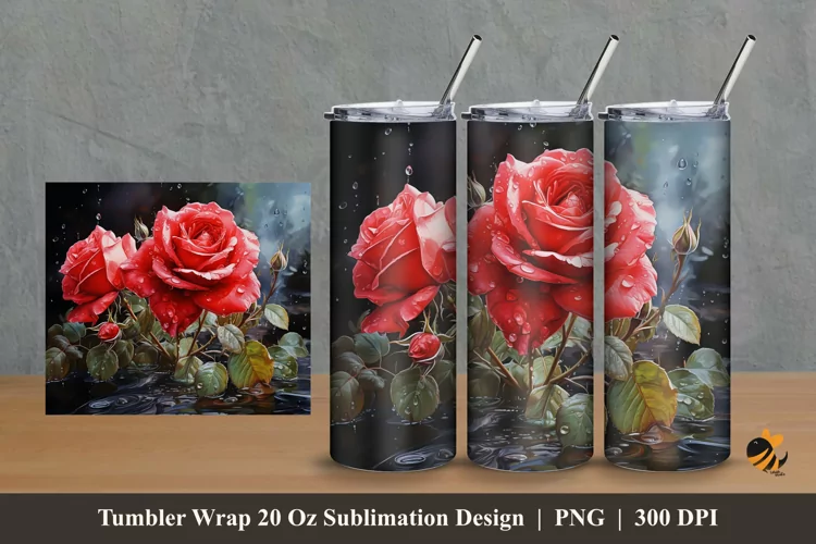 Blooming Red Tumbler Wrap Sublimation Design 2