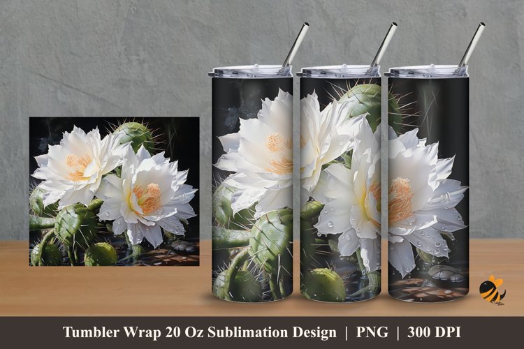 White Flowers Tumbler Wrap Sublimation Design 2 example image 1