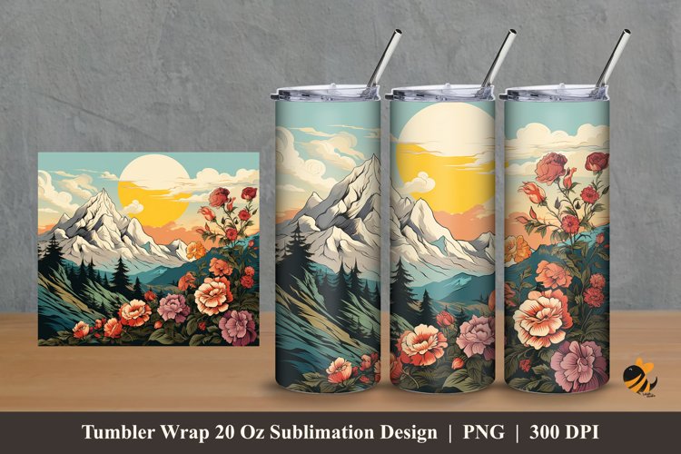 Morning Flower Tumbler Wrap Sublimation Design 2 example image 1