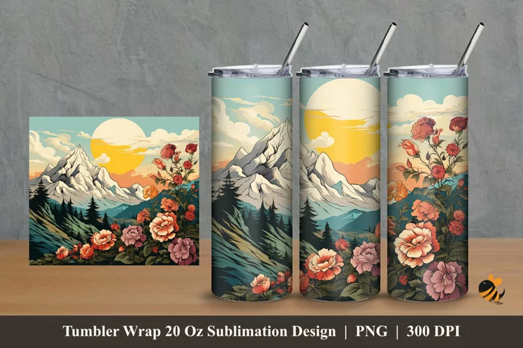 Morning Flower Tumbler Wrap Sublimation Design 2