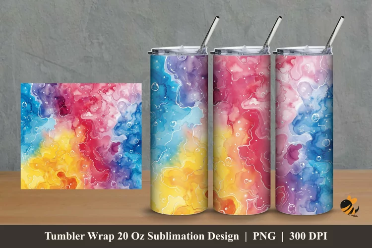 Watercolor Liquid Tumbler Wrap Sublimation Design 2